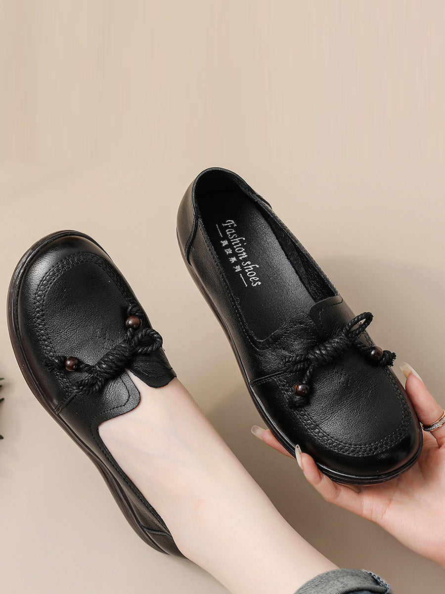 Women Autumn Genuine Leather Solid Platform Shoes AT1037 BUYKUD