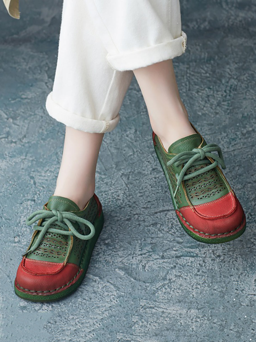 Women Summer Casual Colorblock Leather Flat Shoes AS1053 Ada Fashion