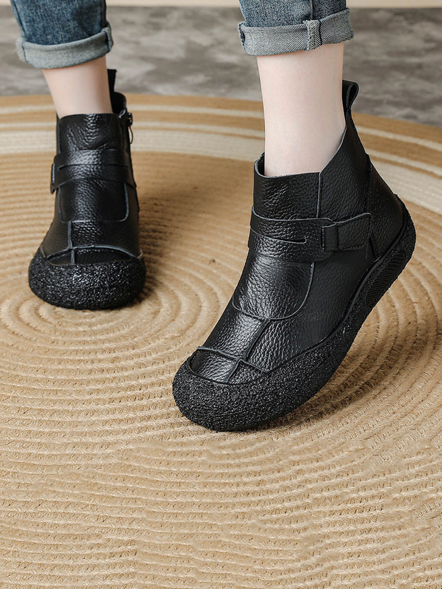 Women Winter Casual Leather Spliced Flat Boots AH1022 BUYKUD