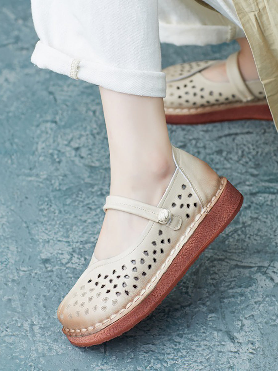 Women Summer Casual Leather Spliced Cutout Flat Sandals FG1029 Ada Fashion