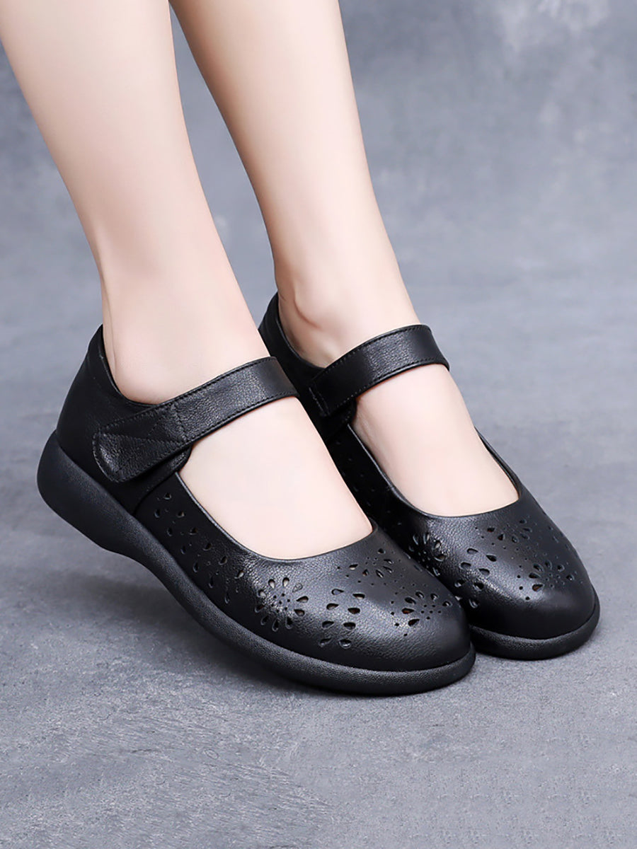 Women Summer Artsy Solid Leather Cutout Flat Shoes FG1024 Ada Fashion