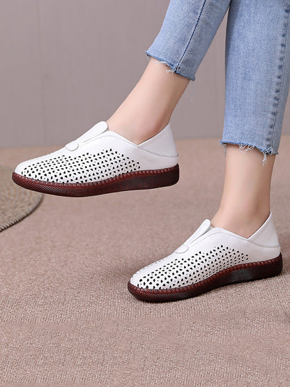 Women Summer Solid Casual Leather Cutout Flat Shoes HH048 HNXZ