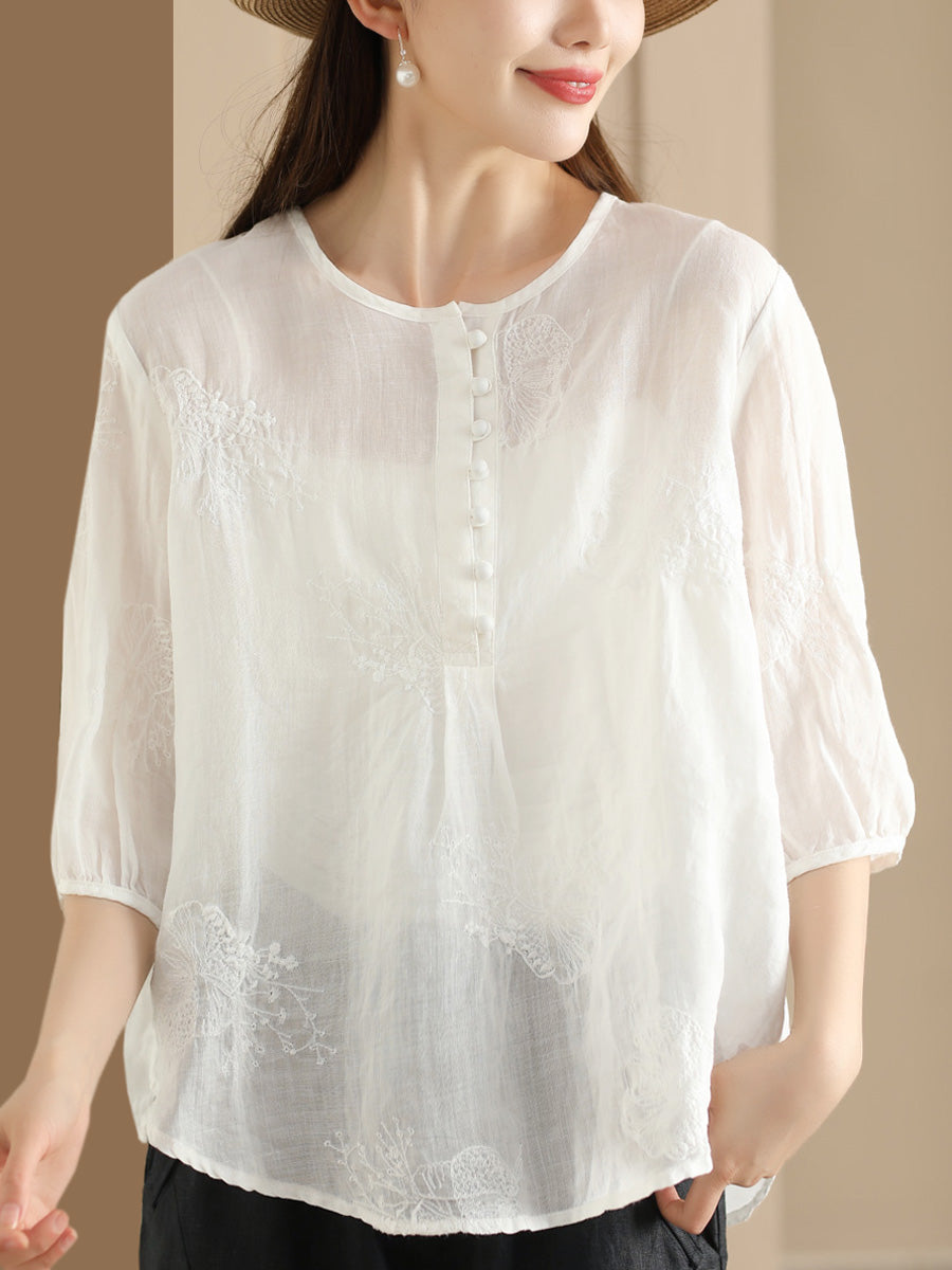 Women Summer Artsy Embroidery Ramie Shirt TY1020 Ada Fashion