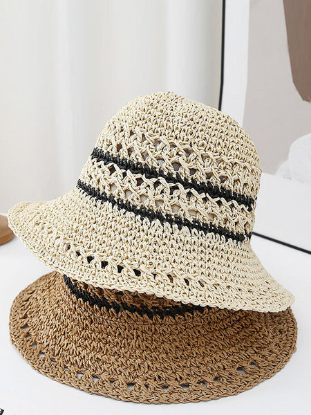 Women Casual Stripe Straw Weave Sunproof Hat CX021 NKMZ