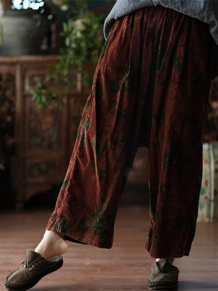 Women Autumn Retro Flower Cotton Wide-leg Pants  AS1024 JSHY