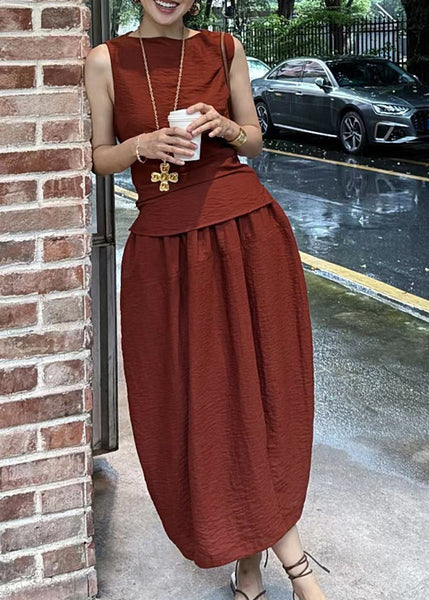 Casual Grey O-Neck Top And Maxi Skirts Two Pieces Set Summer AJ1036 shopify