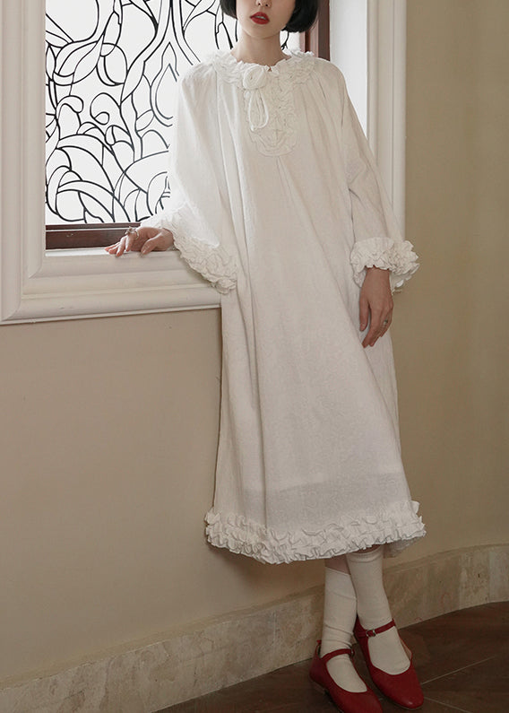 Original Design White Ruffled Patchwork Cotton Long Dress Fall QC017 shopify