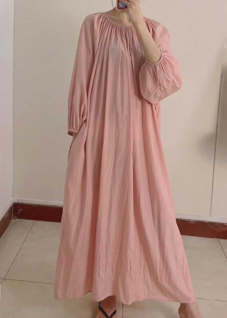 Women Pink Wrinkled Pockets Maxi Dress Long Sleeve TT1044 shopify