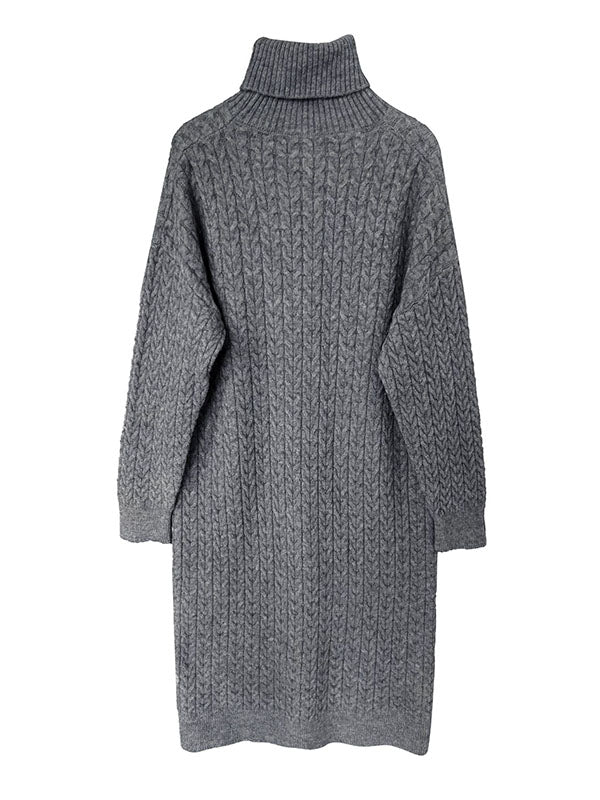Casual Grey High-Neck Long Sleeve Twist Knit Dress AN1053 Genistyle Shop