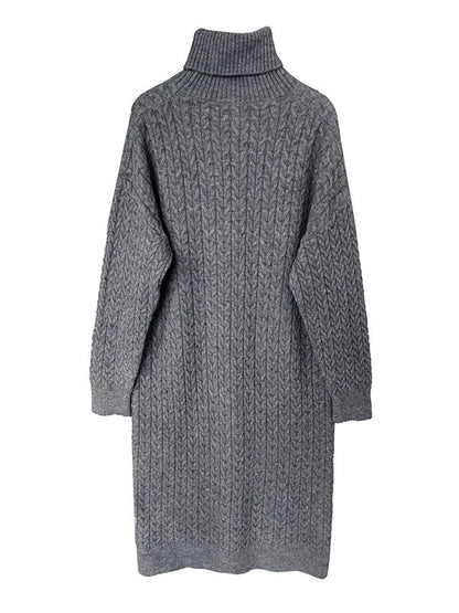 Casual Grey High-Neck Long Sleeve Twist Knit Dress AN1053 Genistyle Shop