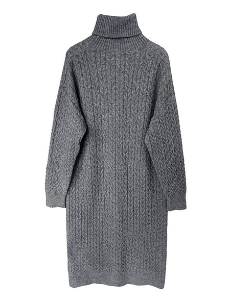 Casual Grey High-Neck Long Sleeve Twist Knit Dress AN1053 Genistyle Shop