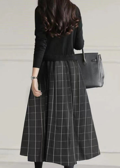 Large Fake Knit Patchwork Two Exra Piece Hem Dresses Black Fitted FashionChic