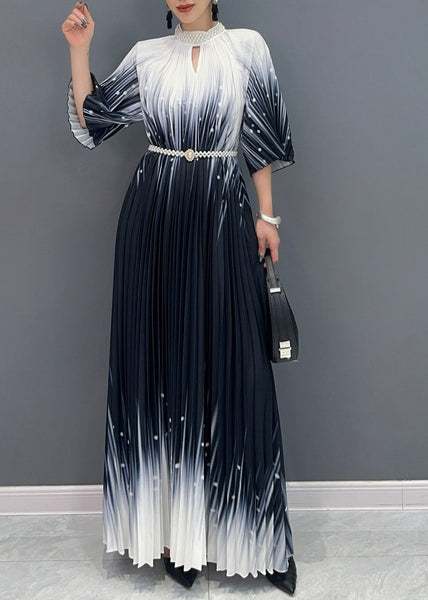 Fitted Black Turtleneck Print Wrinkled Vacation Maxi Dresses Summer AO1032 JDML-SDL240909