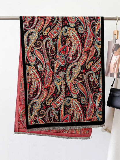 Women Vintage Print Tassel Autumn Shawl Scarf AV1040 Genistyle Shop