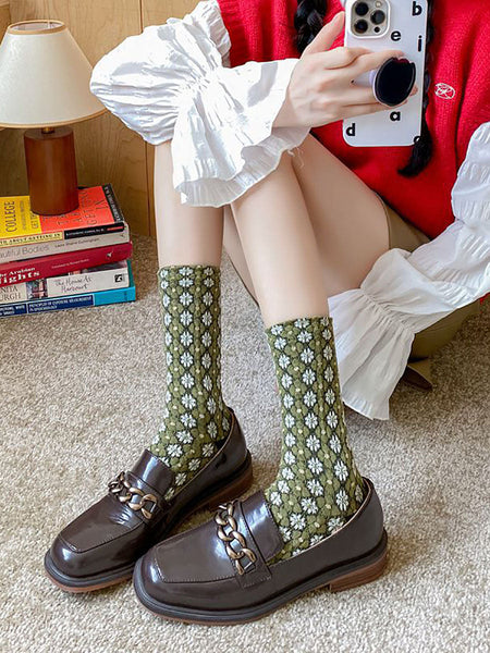 5 Pairs Women Auutmn Artsy Floral Socks AT1009 BUYKUD
