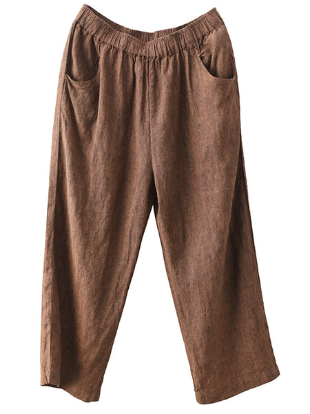 Women Summer Vintage Solid Linen Wide-leg Pants AA1017 Ada Fashion