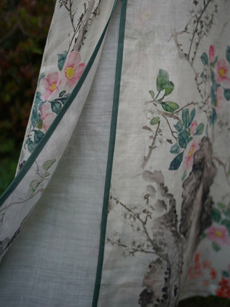 Women Ethnic Summer Flower Print Ramie Robe Dress XX1019 Ada Fashion