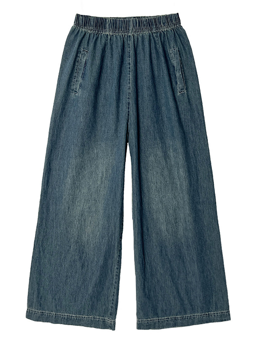 Women Artsy Summer Loose Denim Wide-leg Pants AS1031 BUYKUD