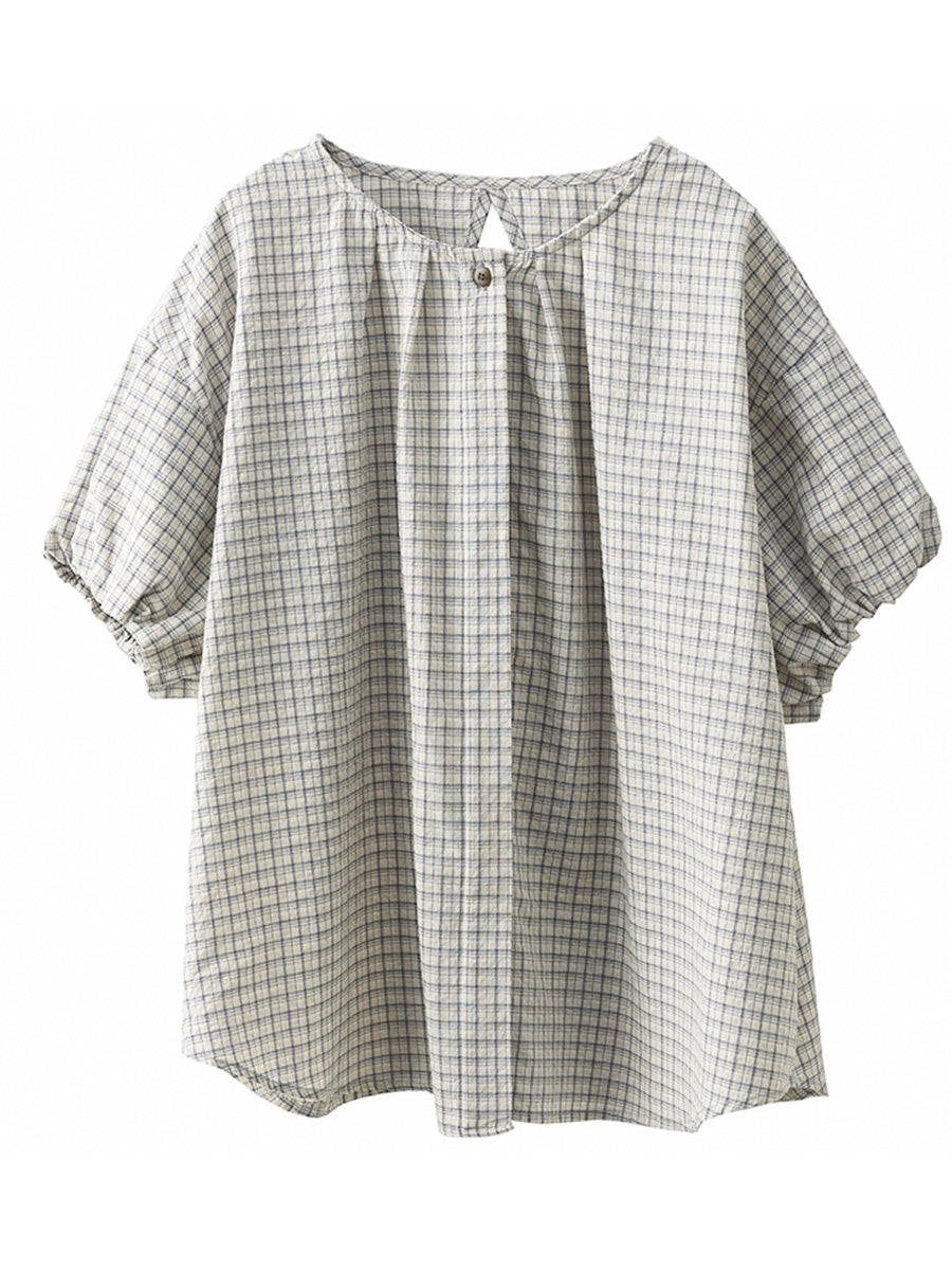 Women Summer Artsy Plaid Loose Cotton Shirt CV1007 Ada Fashion