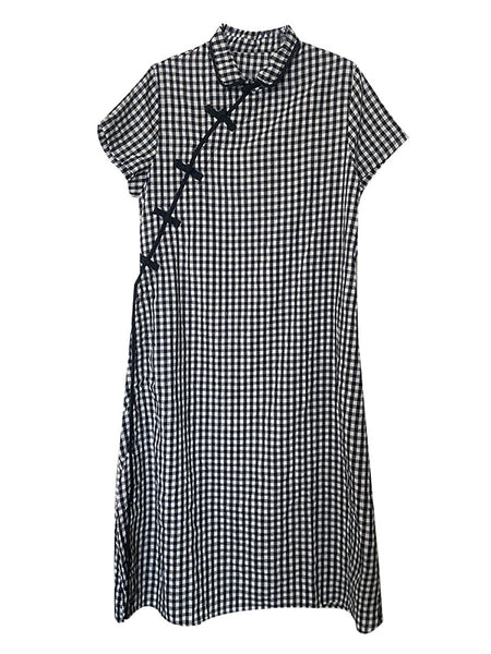 Plus Size Women Summer Vintage Plaid Frog Loose Dress WE1031 Ada Fashion