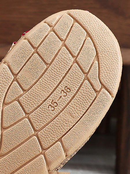 Bowknot Ethnic Weave Women Indoor Slippers Straw Flower FashionChic