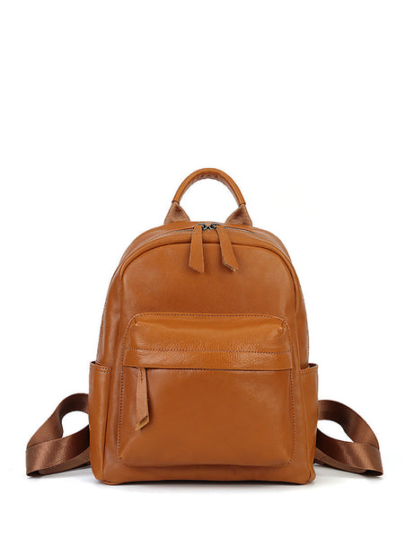 Women Casual Soft Leather Pure Color Backpack AK1044 Genistyle Shop