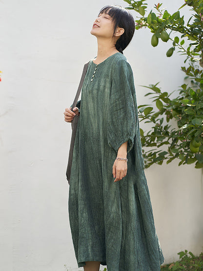 Women Summer Vintage Solid Loose Linen Dress ZZ1037 Ada Fashion