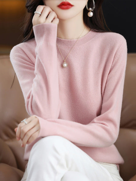 Women Autumn Solid Wool Knitted O-Neck Bottom Sweater CX058 RMZP