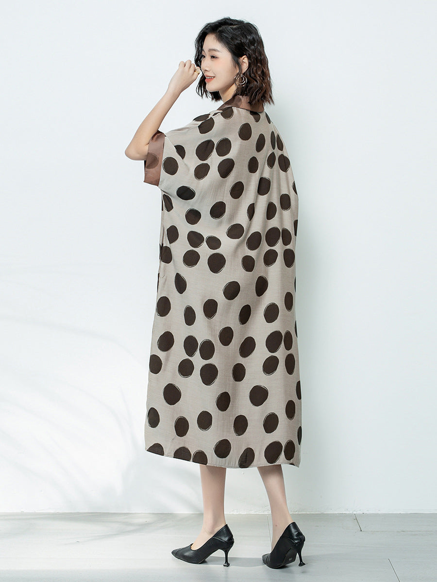 Women Summer Casual Dot Print Claf-Length Dress AS1044 Ada Fashion