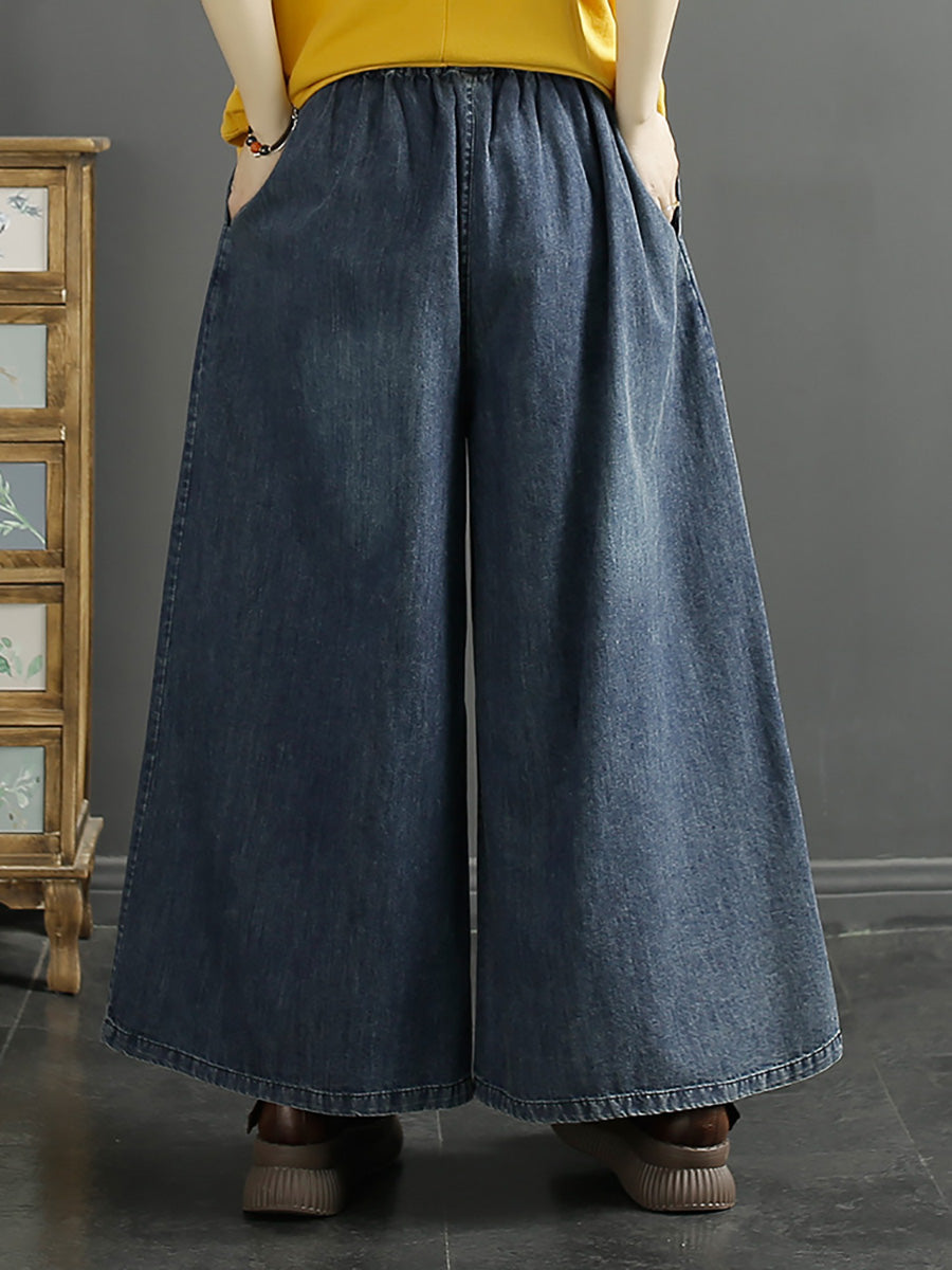 Women Vintage Ethnic Embroidery Wide-leg Denim Pants CO1052 Ada Fashion