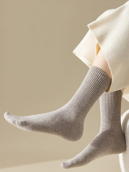 7 Pairs Women Winter Casual Solid Cotton Socks WU002 BUYKUD