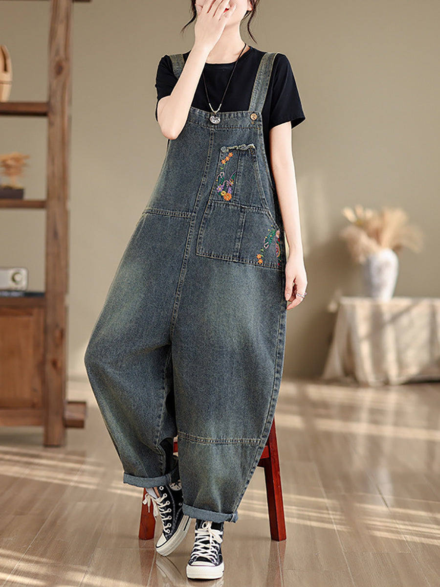 Women Summer Floral Embroidery Denim Jumpusuits CO1056 Ada Fashion