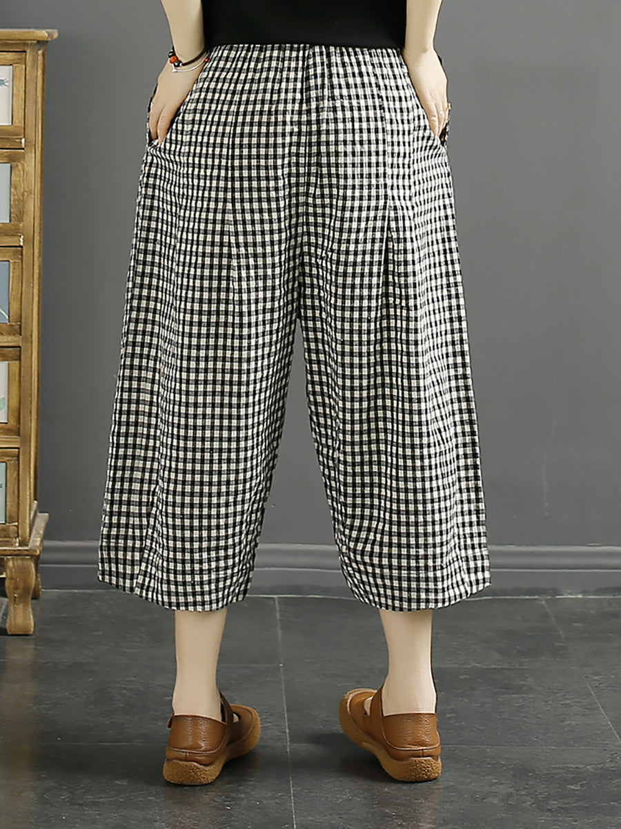 Plus Size Women Casual Summer Plaid Cotton Pants XX1032 Ada Fashion