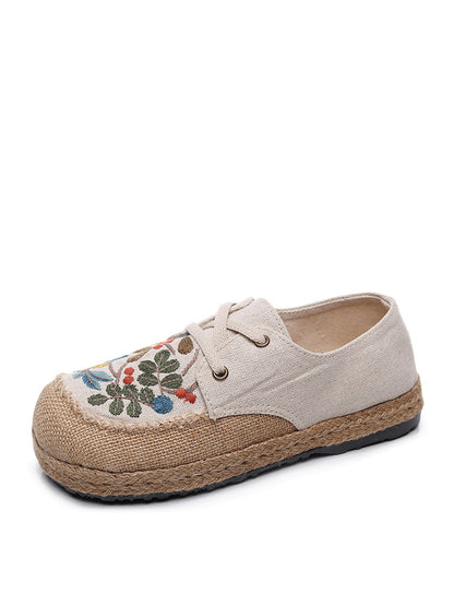 Women Summer Vintage Flower Embroidery Linen Cloth Shoes AT1068 TACH