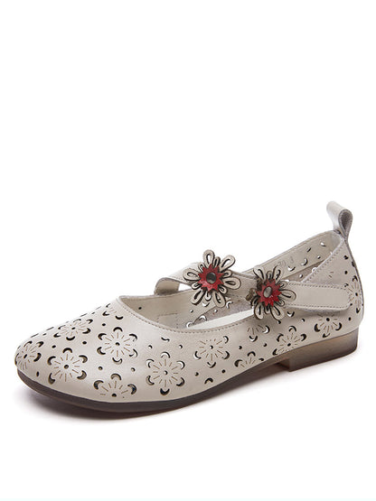 Women Summer Vintage Leather Flower Cutout Sandals OP1047 MXXZ