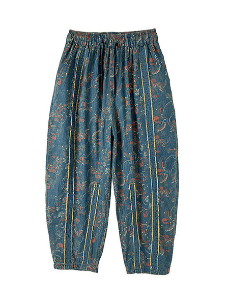 Denim Patchwork Pants Harem Women Retro Flower FashionChic