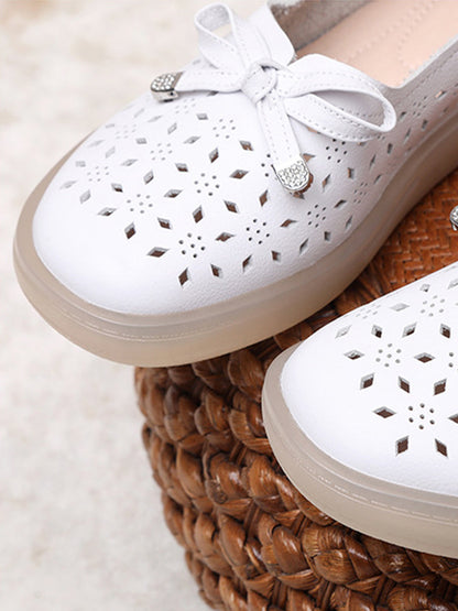 Women Casual Summer Solid Cutout Leather Flat Shoes KL1043 Ada Fashion