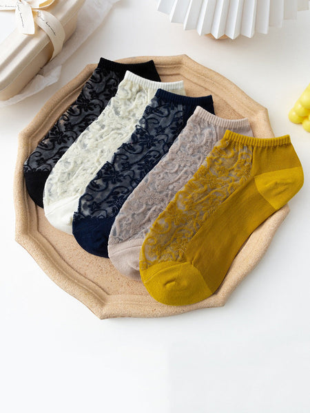 5 Pairs Women Flower Jacquard Summer Socks AA1026 Ada Fashion