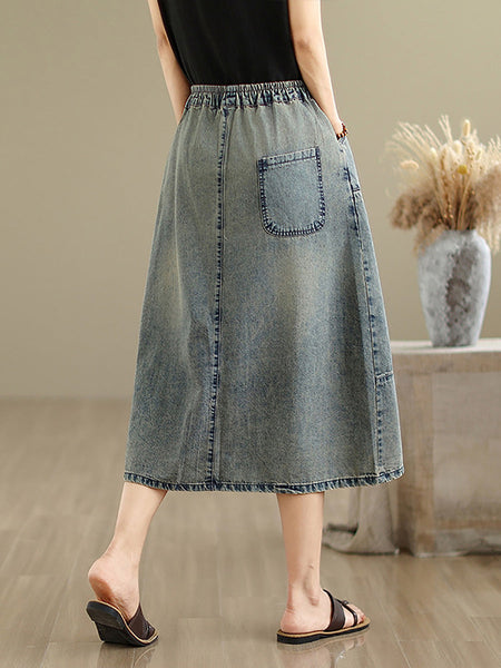 Denim Women Artsy Spring Flower Embroidery Skirt FashionChic