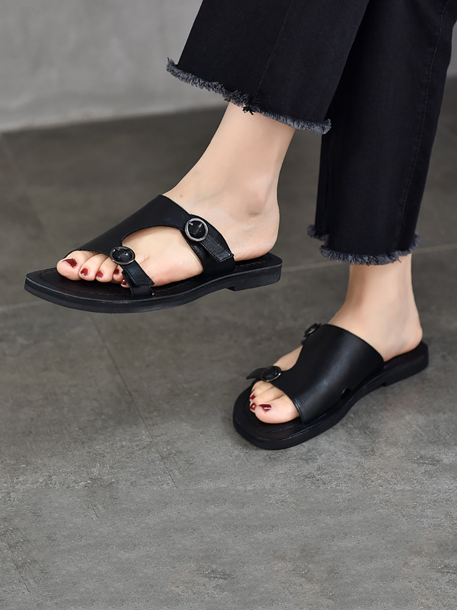 Women Casual Summer Soft Leather Flat Slippers WE1008 Ada Fashion