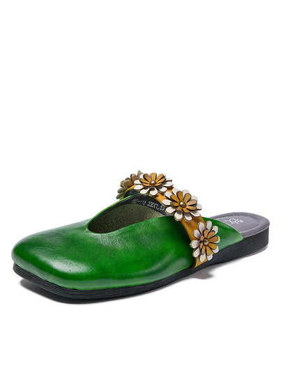 Women Summer Solid Flower Leather Slippers SC1011 Ada Fashion