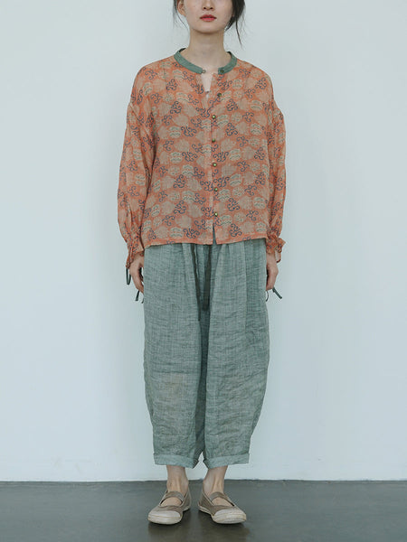 Women Summer Vintage Flower Embroidery Ramie Shirt TY1032 Ada Fashion