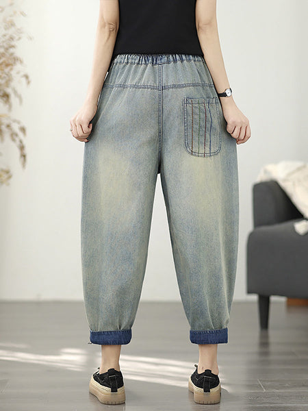 Pants Frayed Retro Denim Harem Women FashionChic