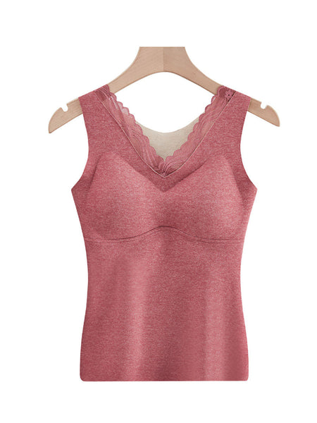 Women Seamless Lace Spliced Slik Warm With Breast Pads Base AV1068 Genistyle Shop