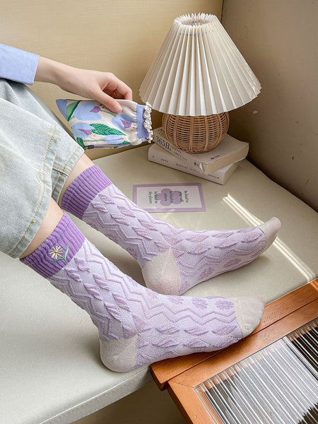 5 Pairs Women Artsy Flower Cotton Socks IO1012 Ada Fashion