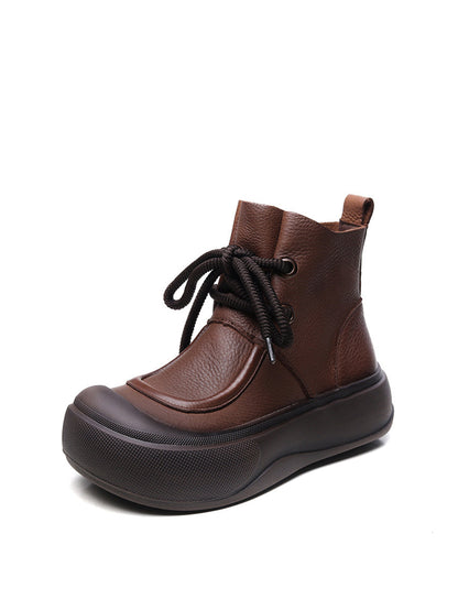 Women Casual Winter Solid Leather Strap Platform Boots WG009 BUYKUD