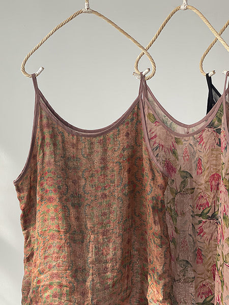 Plus Size Women Summer Vintage Flower Ramie Thin Vest II1061 YCGS