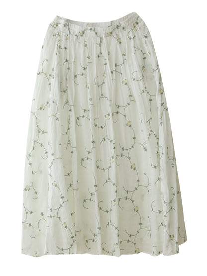 Women Summer Flower Thin Strap Linen Skirt RR1014 BUYKUD