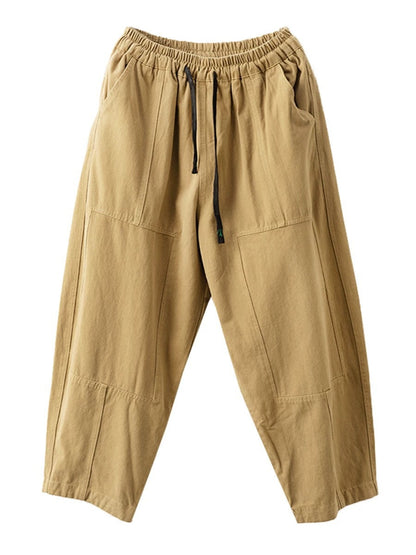 Women Autumn Vintage Solid Spliced Pocket Harem Pants AI1030 BUYKUD