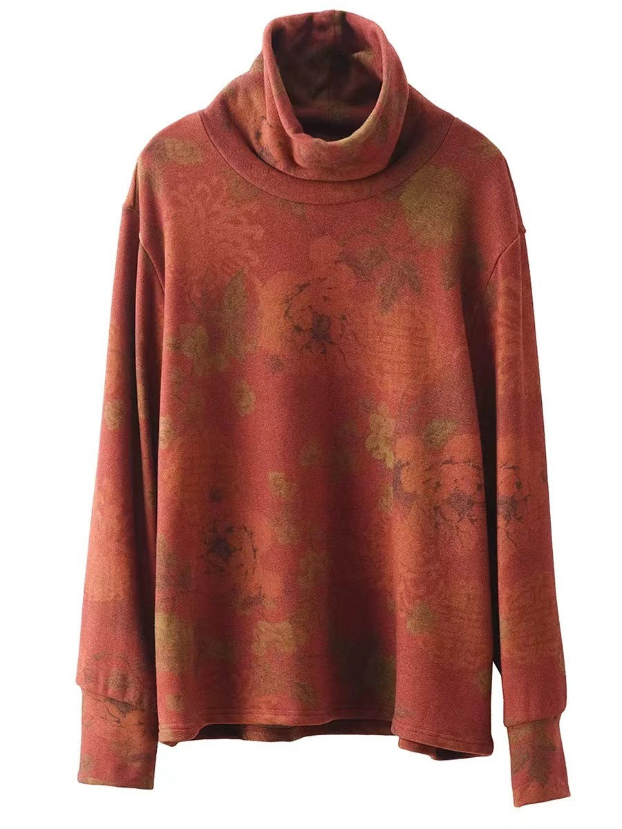 Women Vintage Autumn Flower Turtleneck Sweatshirt AK1023 Genistyle Shop